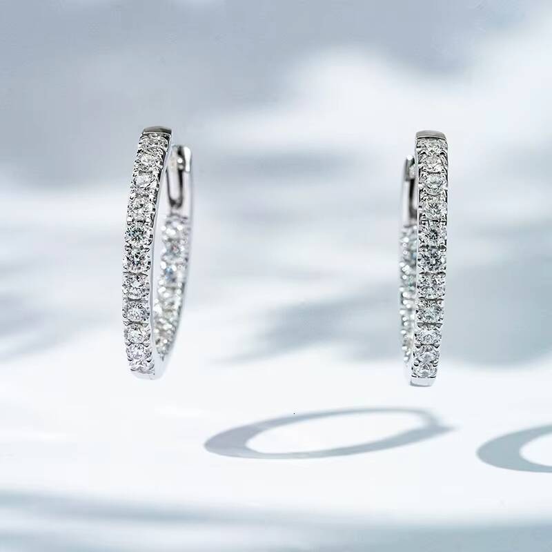 Starsgem Fine Jewelry 18K Solid Gold Yellow Hoop Earring CVD HPHT Lab Grown Diamonds Paved Huggie Earrings Factory Custom