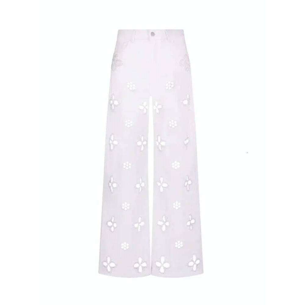 Chic Pearl Flower Cut Out Denim Jeans Pant Women's High Waist Wide Leg Trousers Y2K Style Summer Streetwear Party Casual Pants C260126 - view 7