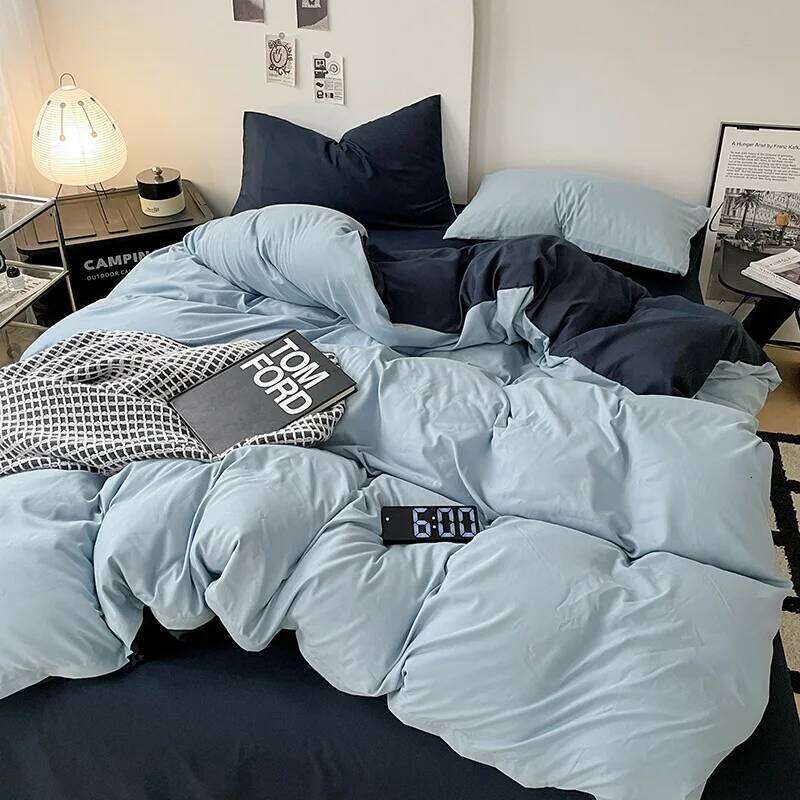 Solid color set of bed linens including a flat fitted sheet, and pillowcases Y260124