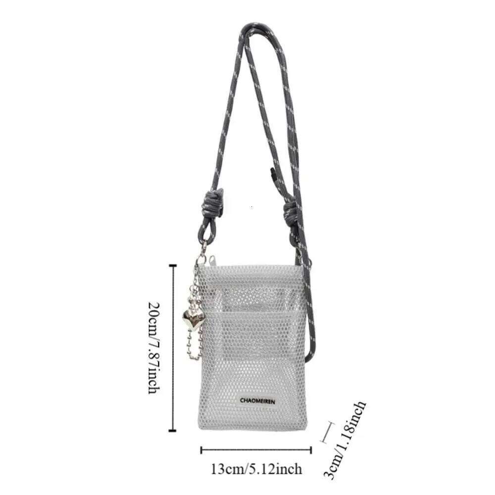 Sweet Korean Nylon Mesh Wallet Solid Color Hollow Shoulder Purse Bags Teenager Crossbody Mobile Phone Bag Outdoor XJ260125