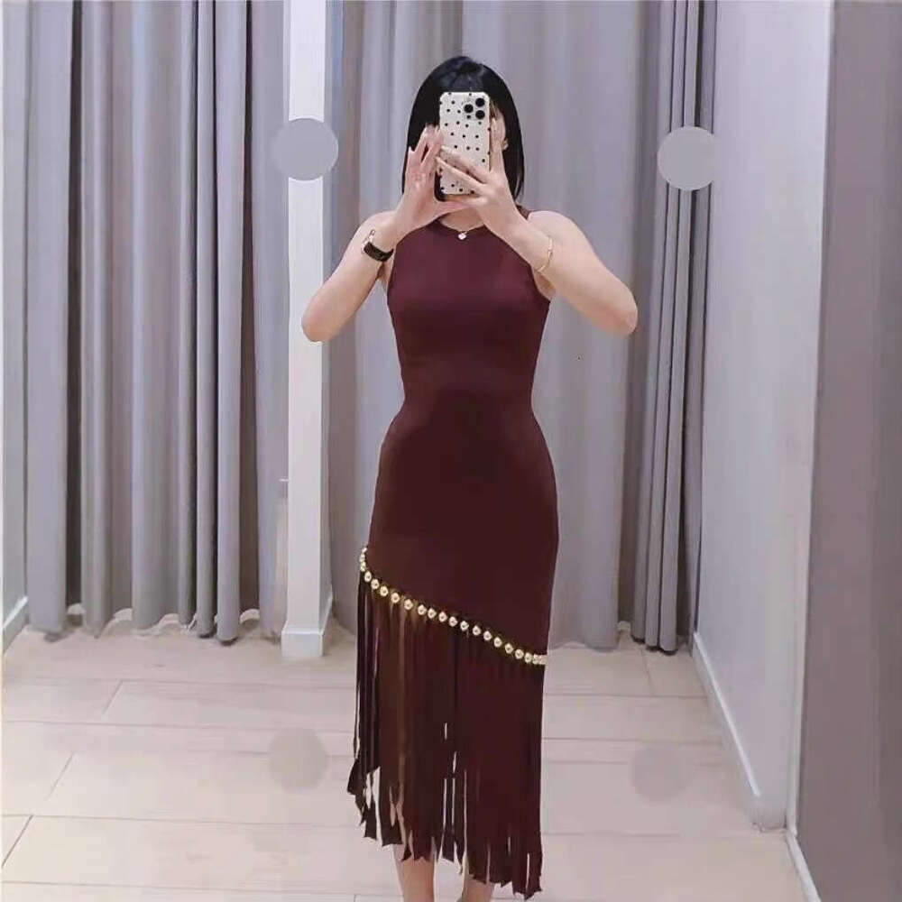 2026 Spring/Summer New Designer Slimming Slant Striped Water Diamond Decorative Knitted Sleeveless Tank Top Dress