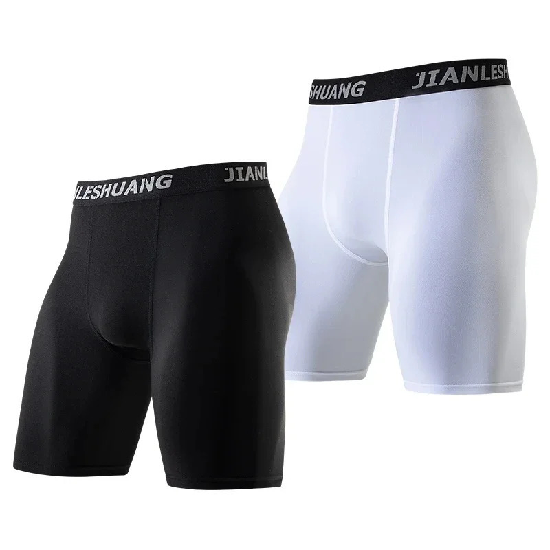 1 Pcs Mens Plus Size Black and White Long Sports Underwear Running Fitness Basketball Football Elastic Waist Shorts Teenagers 260121