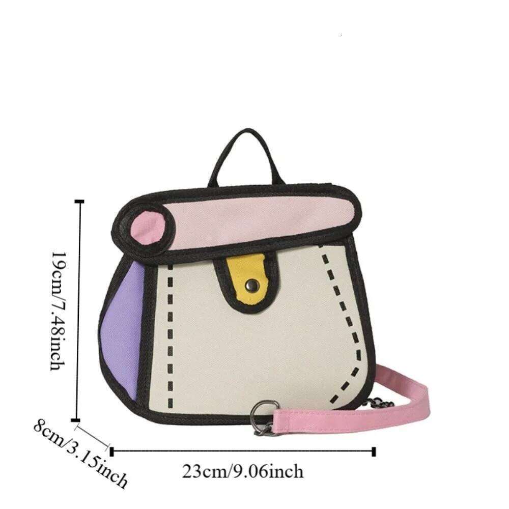Cartoon Comic Crossbody Canvas Handbag Chain Shoulder All-match Coin Purse Line Painting Messenger Bag Students XJ260125