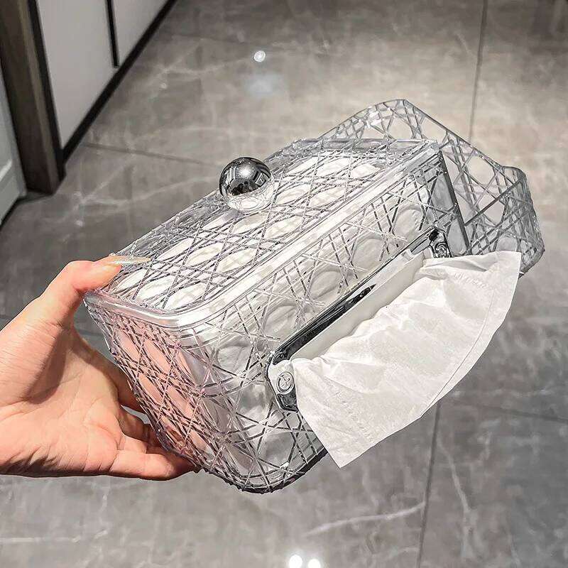 Luxury Rattan Pattern Tissue Box Premium Desktop Paper Dispenser Remote Control Organizer Compartmentalized Home Decor