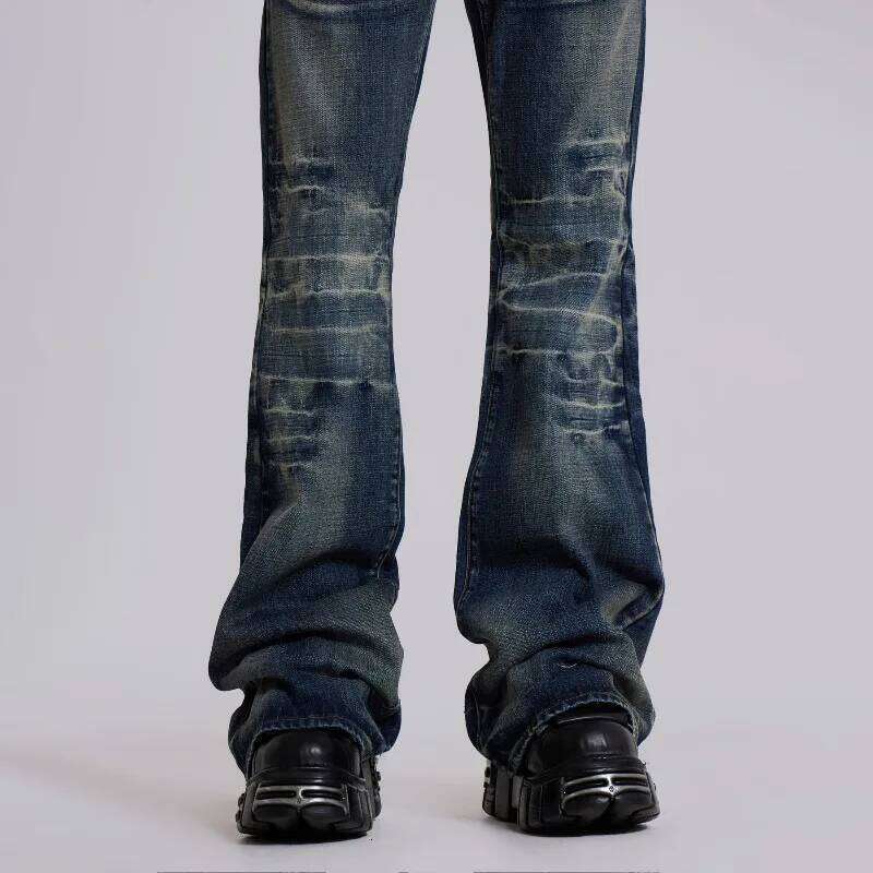 Y2K Mid Blue Flared Vintage Washed Men Women Bootcut Jeans Gothic High Street Unisex Streetwear Retro Baggy wide leg Pants C260126 - view 6