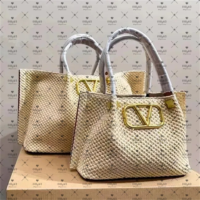 High quality Luxurys Raffias Designer Tote Bag Vlogo rivet large shop purse and handbag lady weave Beach bag Womens mens travel crossbody clutch Straw Shoulder bags