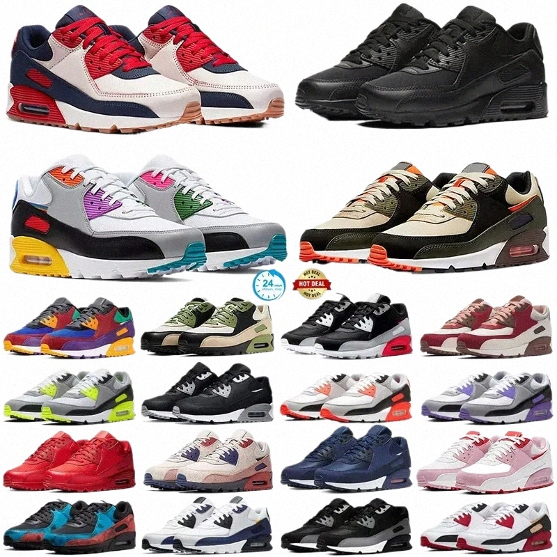 Designer shoes 90 Mens Running Shoes Sports trainers OG Triple White Black UNC Wolf Grey Polka Dot Infrared Supernova Total Orange 90s Mens Women Sneakers