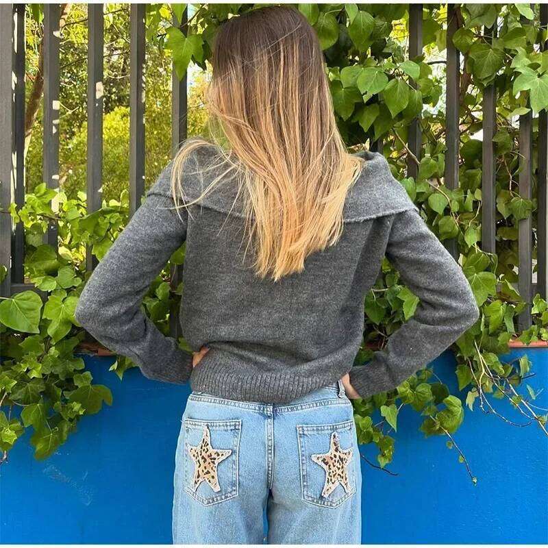 European and American Leopard Print Star Patch Street Women's High Waist Jeans Fashion Clothing Vintage Straight Trousers C260126 - view 7