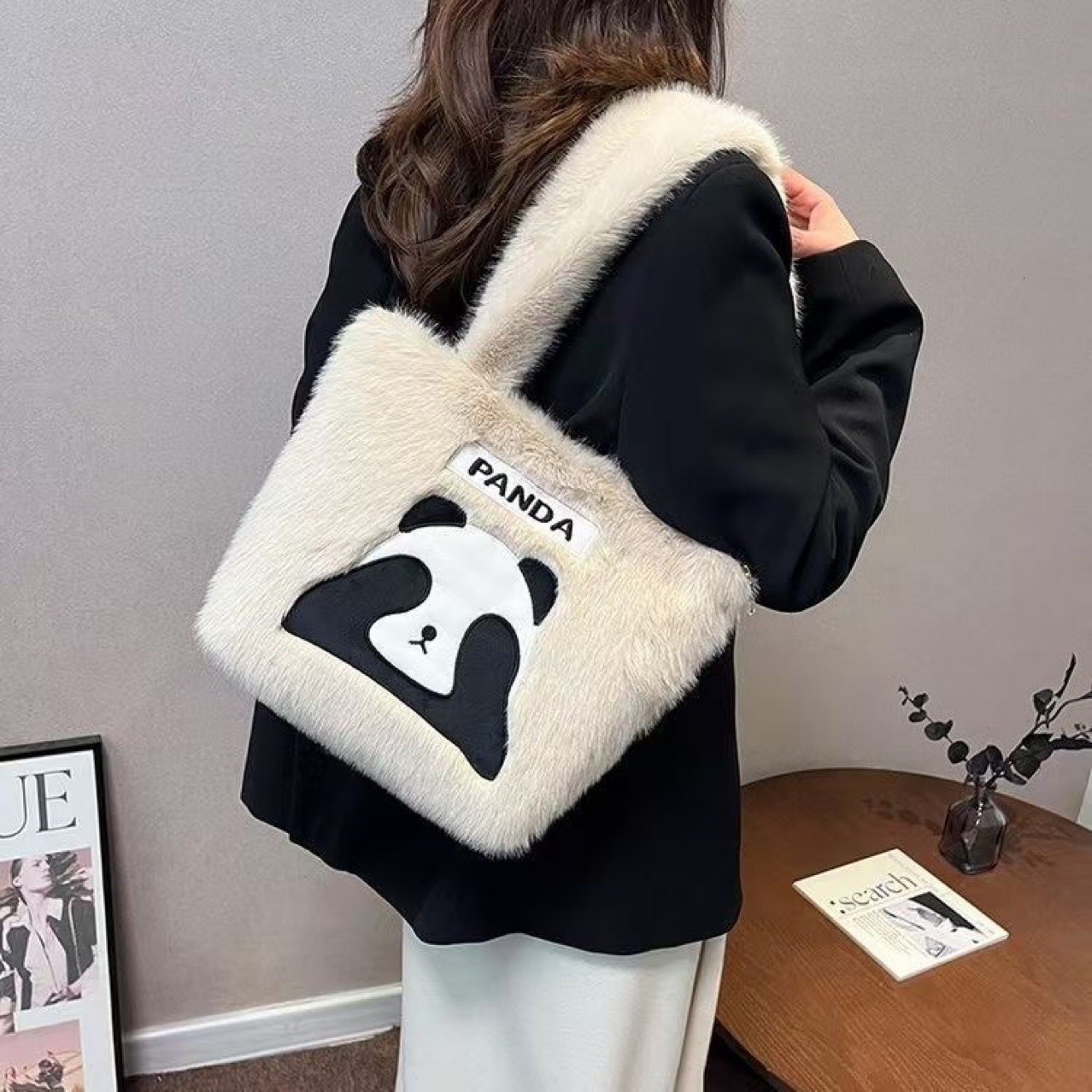Cross-Border New Plush Fresh Sweet Cute Panda Handbag Daily Large Capacity Shoulder Bag
