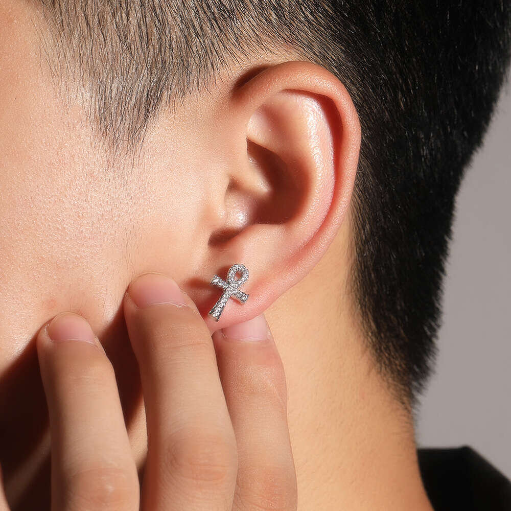 European and American Hip-Hop Trend Angel Cross Fashion Simple Moissanite diamond earrings Earrings Unisex One Piece Dropshipping - view 5