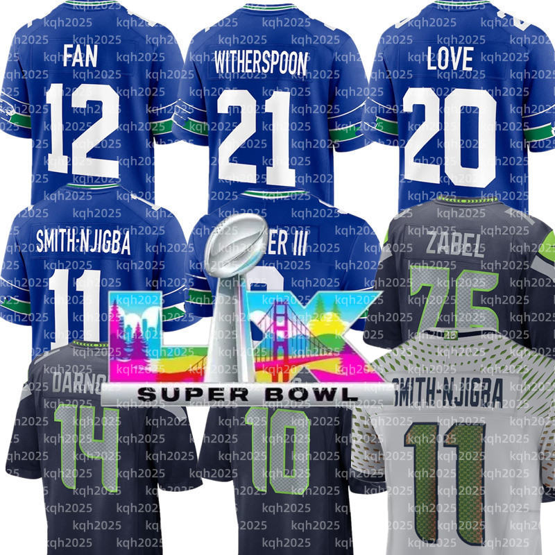 12s Sam Darnold Cooper Kupp Kenneth Walker III Jaxon Smith-Njigba Grey Zabel DeMarcus Lawrence Leonard Williams Drake Thomas Devon Witherspoon Football Jersey