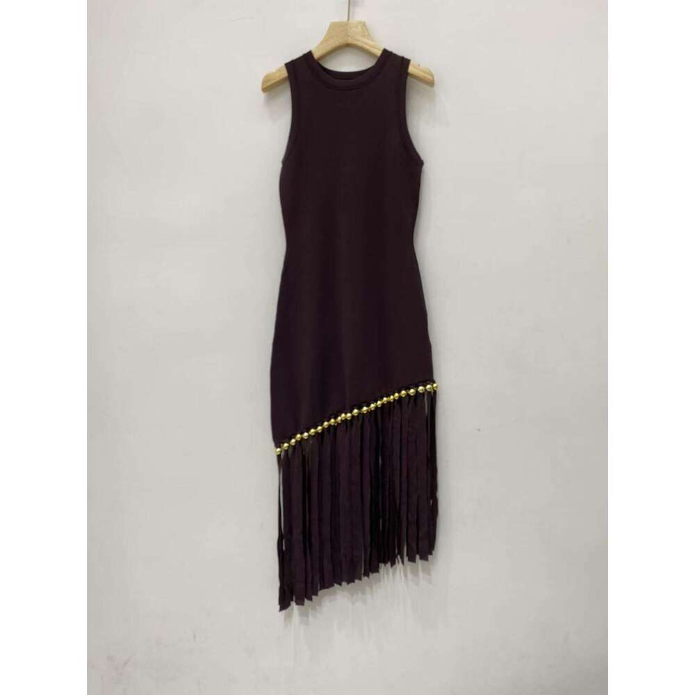 2026 Spring/Summer New Designer Slimming Slant Striped Water Diamond Decorative Knitted Sleeveless Tank Top Dress