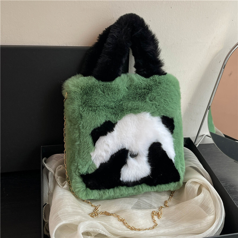 Autumn Winter New Panda Bucket Mini Tote Furry Cute Handheld Shoulder Crossbody Korean Style Women's Bag