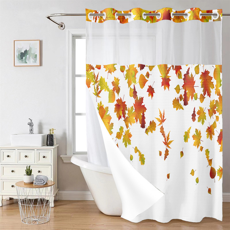 YL-38230 Digital Printed Double-Layer Large Ring Polyester Shower Curtain - Waterproof and Mildew-Proof, Floral Pattern Bathroom Curtain
