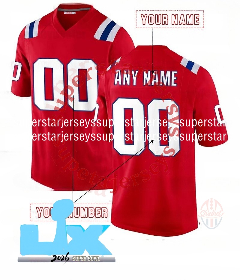 2026 Super Bowl New Hot Sale Custom Football Jersey Drake Maye Kayshon Boutte Stefon Diggs Christian Gonzalez 12 Brady Mike Vrabel New Arrivals