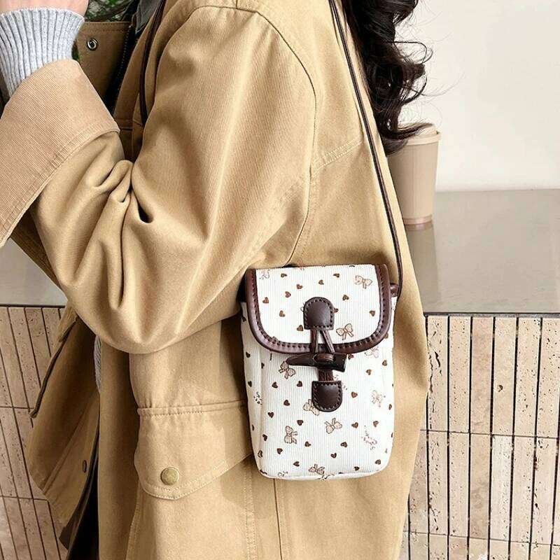 Mini Crossbody Women Fashion Polka Dot Corduroy Canvas Phone Bow Design Comfortable and Versatile Texture Bucket Bag XJ260125
