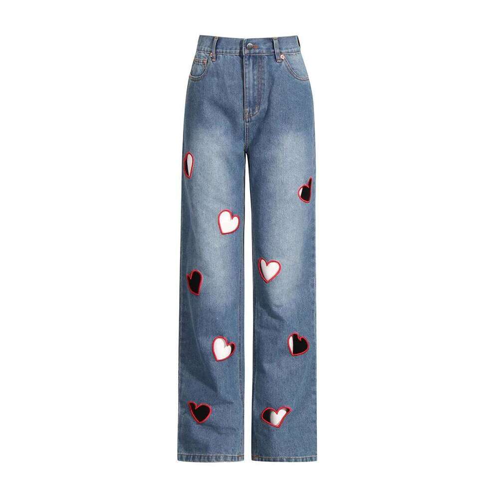 TWOTWINSTYLE Hollow Out Designer Denim Pants For Women High Waist Patchwork Pockets Casual Straight Jeans Female Fashion Style C260126 - view 5