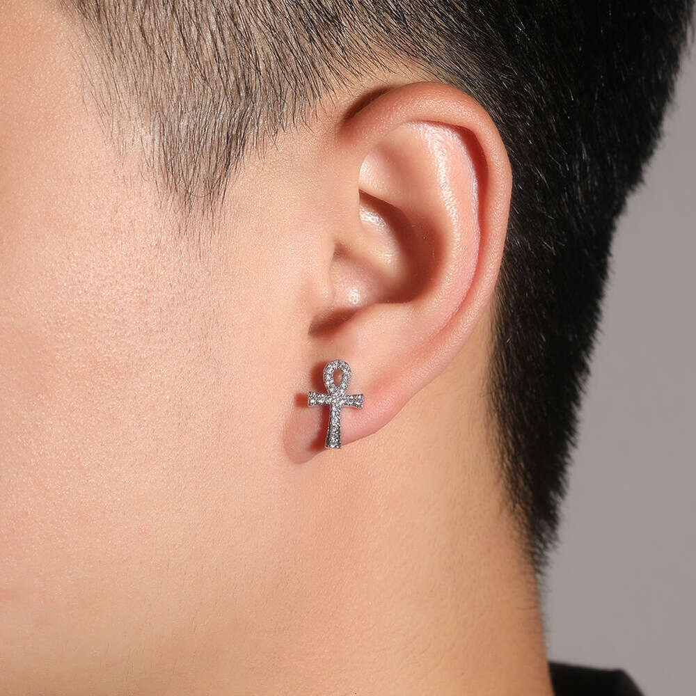 European and American Hip-Hop Trend Angel Cross Fashion Simple Moissanite diamond earrings Earrings Unisex One Piece Dropshipping - view 4