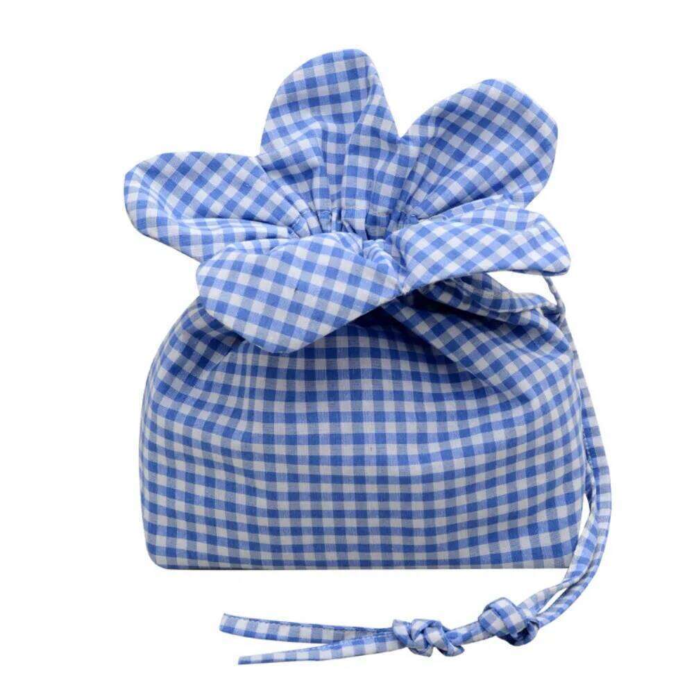 Cute Drawstring Portable Cloth Plaid Flower Crossbody Bundle Pocket Storage Ins Shoulder Bag Student XJ260125