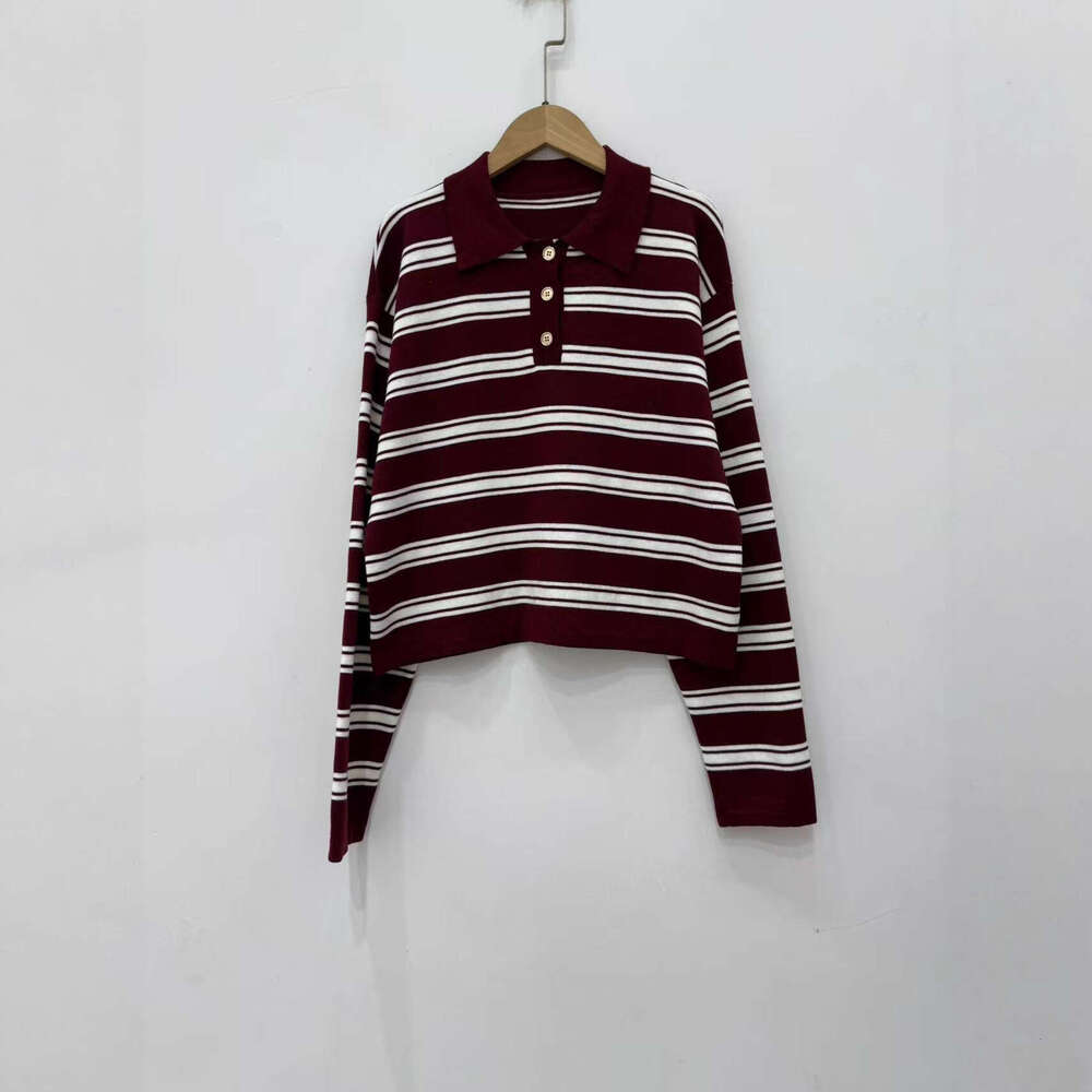 2026 Autumn/Winter New French Elegant Commuting Fashion Collar Casual Striped Knitted Sweater Top for Women