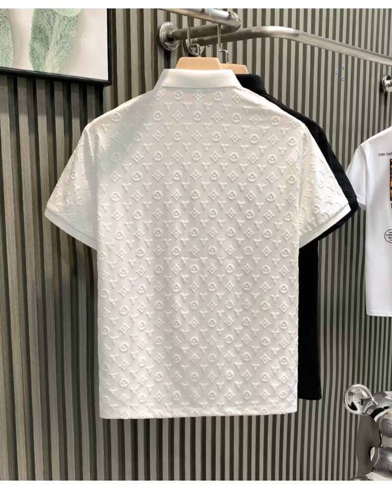 Men's 2025 short-sleeved polo shirt, business casual with a high-end feel, jacquard half-sleeve T-shirt with a stand-up collar, dress shirt for m