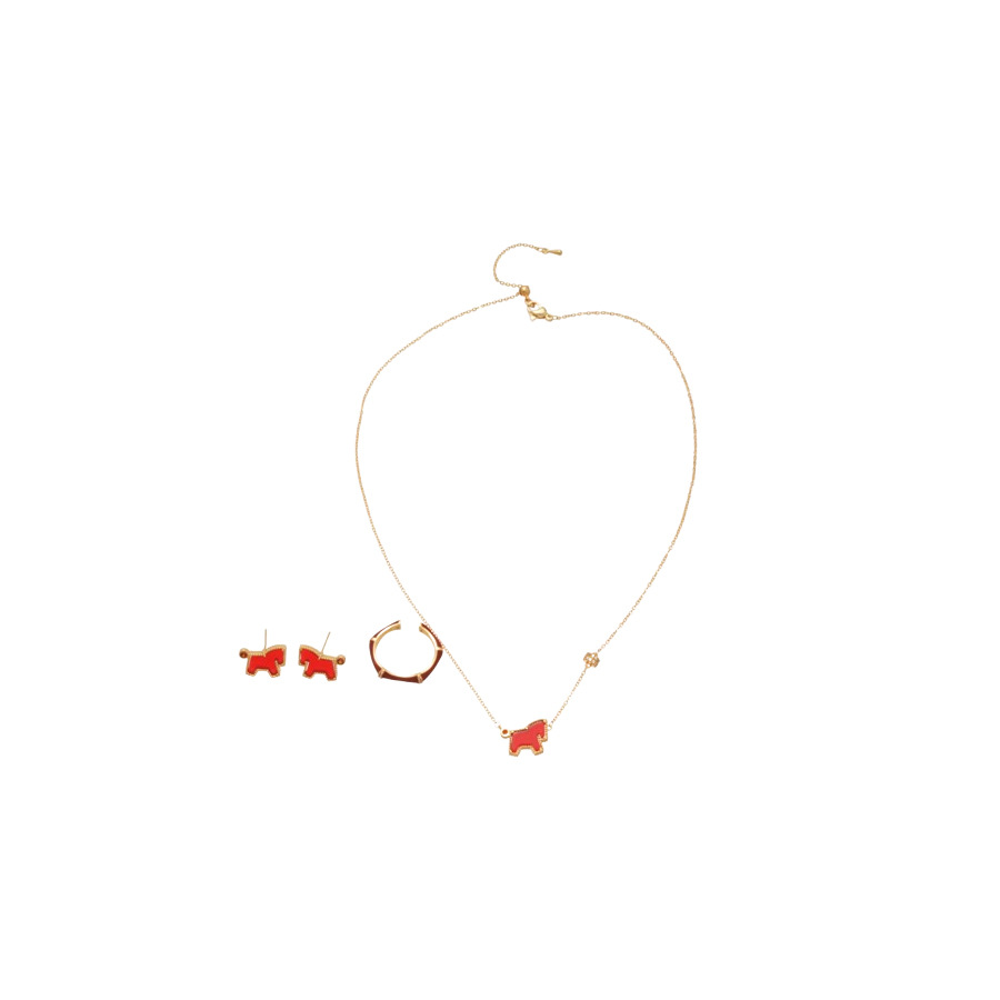 New Red Pony Earrings Necklace Ring Zodiac Year Vintage Elegant Jewelry Set Light Luxury High-end Accessories - view 9