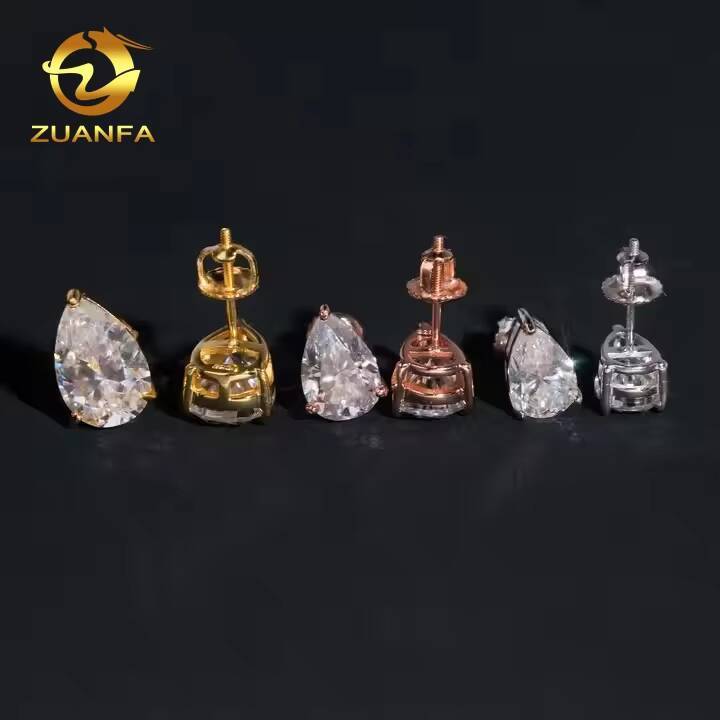 GRA Certificate Pear Cut 3prongs 925 Silver Jewelry Ear Studs Unisex Custom VVS D Moissanite Screw Back Stud Earrings