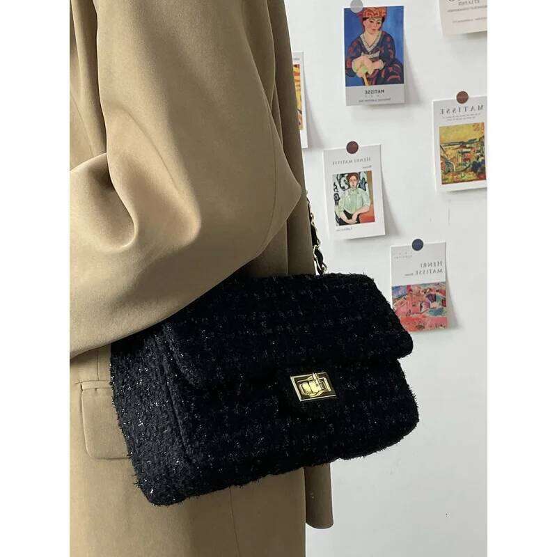 New autumn and winter fashion woolen diamond grid chain bag for women, single shoulder crossbody bag, fashionable handbag XJ260125