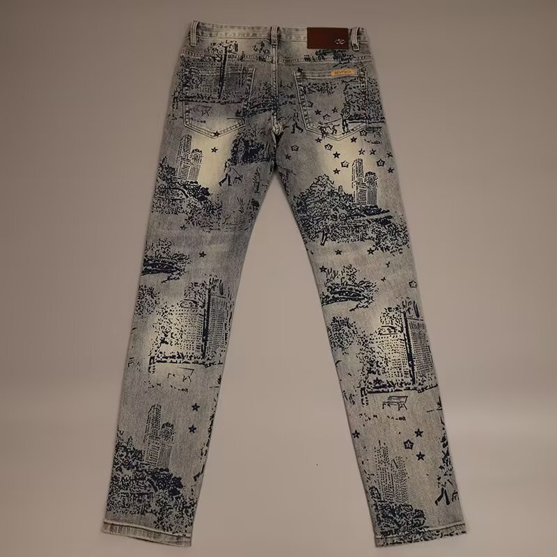Designer Clothes European And American Trend Slim Fit Printed Jeans Autumn Winter New Retro Light Straight Casual Fashion Versatile Luxury Brand Long 