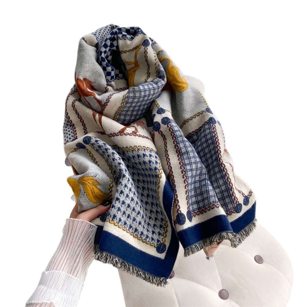 Vintage Horse Pattern Printed Fashion Imitation Cashmere Scarf Dual-use Double-sided Thickened Elegant Air-conditioning Shawl
