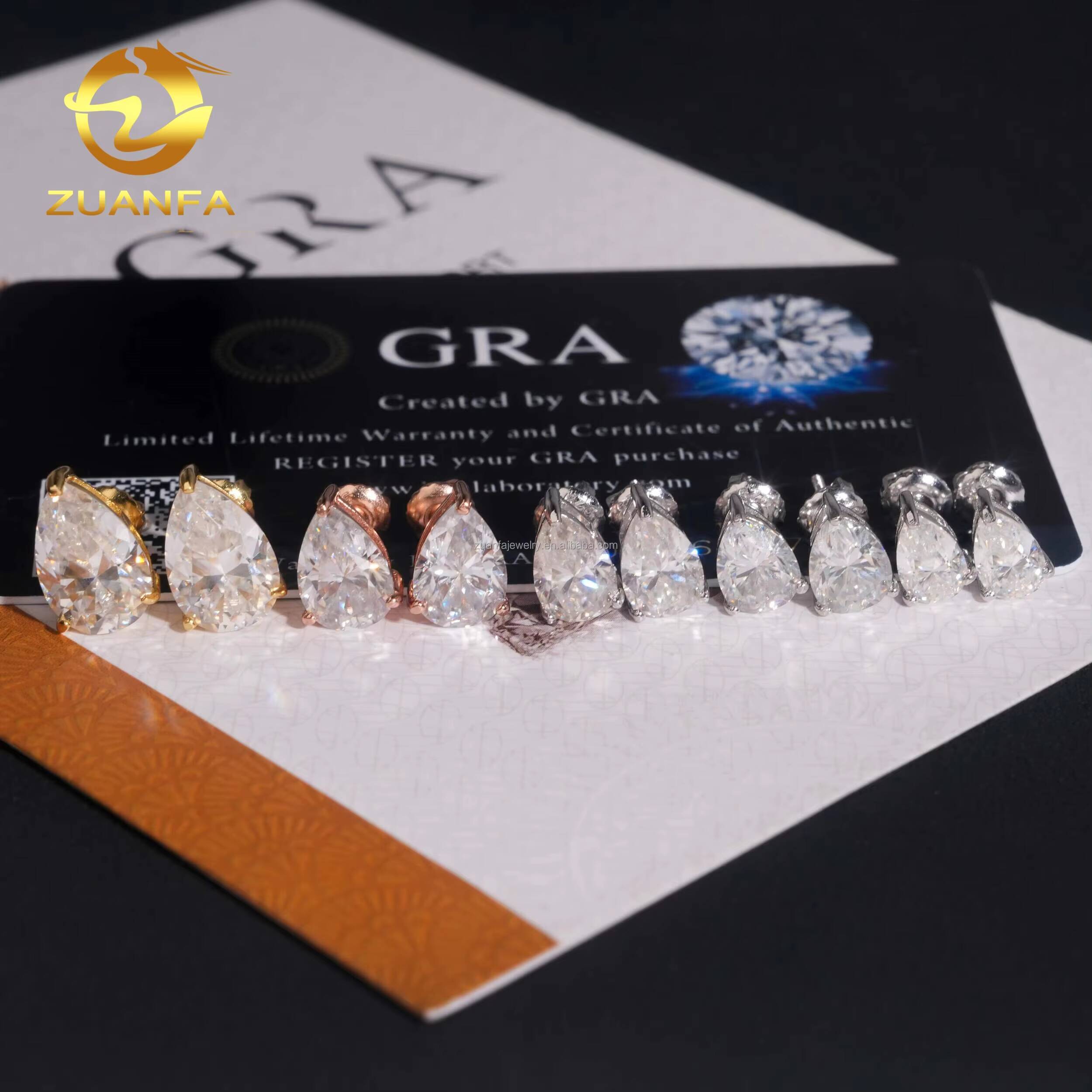 GRA Certificate Pear Cut 3prongs 925 Silver Jewelry Ear Studs Unisex Custom VVS D Moissanite Screw Back Stud Earrings