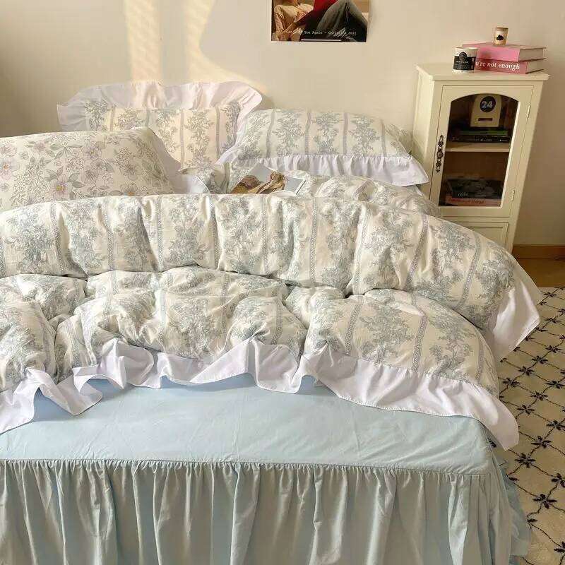 Korean princess-style lace bed four-piece set of washed cotton quilt cover sheet Y260124