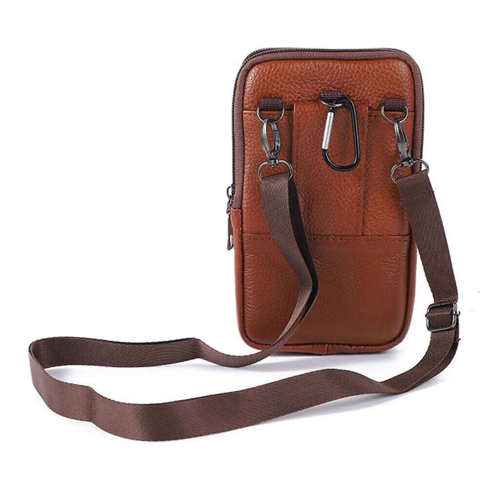 Portable Men Messenger Bags Cowhide Leather Belt Pouch Purse Fashion Simple Multi-pockets Casual for Outdoor Sport XJ260125