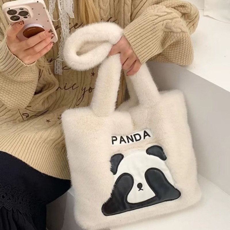 Cross-Border Wholesale Preppy Style Panda Backpack Cute Large Capacity Plush Shoulder Girls Underarm Tote Bag