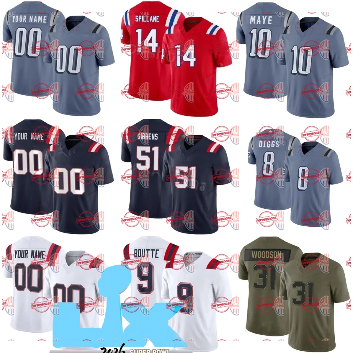 2026 Super B Patriotes Drake Maye Christian Gonzalez Hunter Henry Rhamondre Stevenson Stefon Diggs 2025 Rivalries Collection Limited Jersey