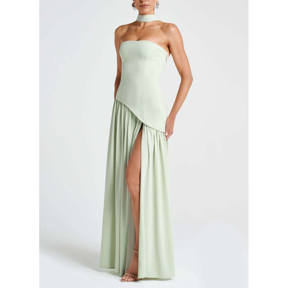 2026 European and American women's strapless solid color fashionable and sexy backless high waisted long skirt new style