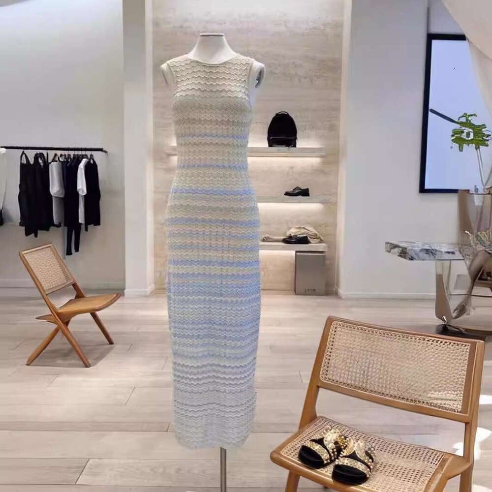 2026 Spring/Summer New Designer Sleeveless Round Neck Slimming Gradient Knitted Long Dress for Children