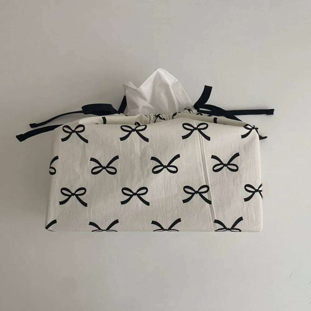 Bow Storage Bag Ribbon Drawstring Adjustable Dustproof Tissue Box Livingroom Car Napkin Paper Case Home Organizer