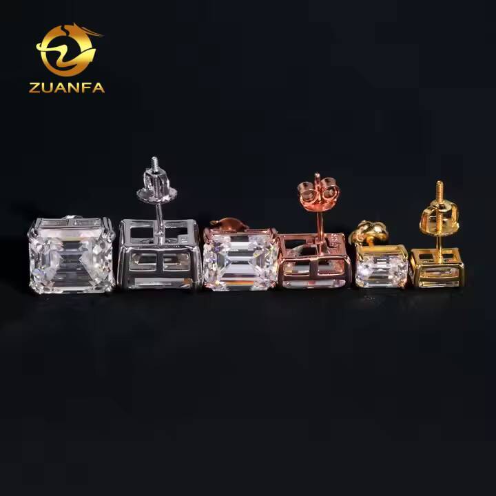 VVS D Emerald Cut Moissanite Diamond Earrings 925 Sterling Silver Hip Hop Jewelry Luxury Men Women Fashionable Ear Studs