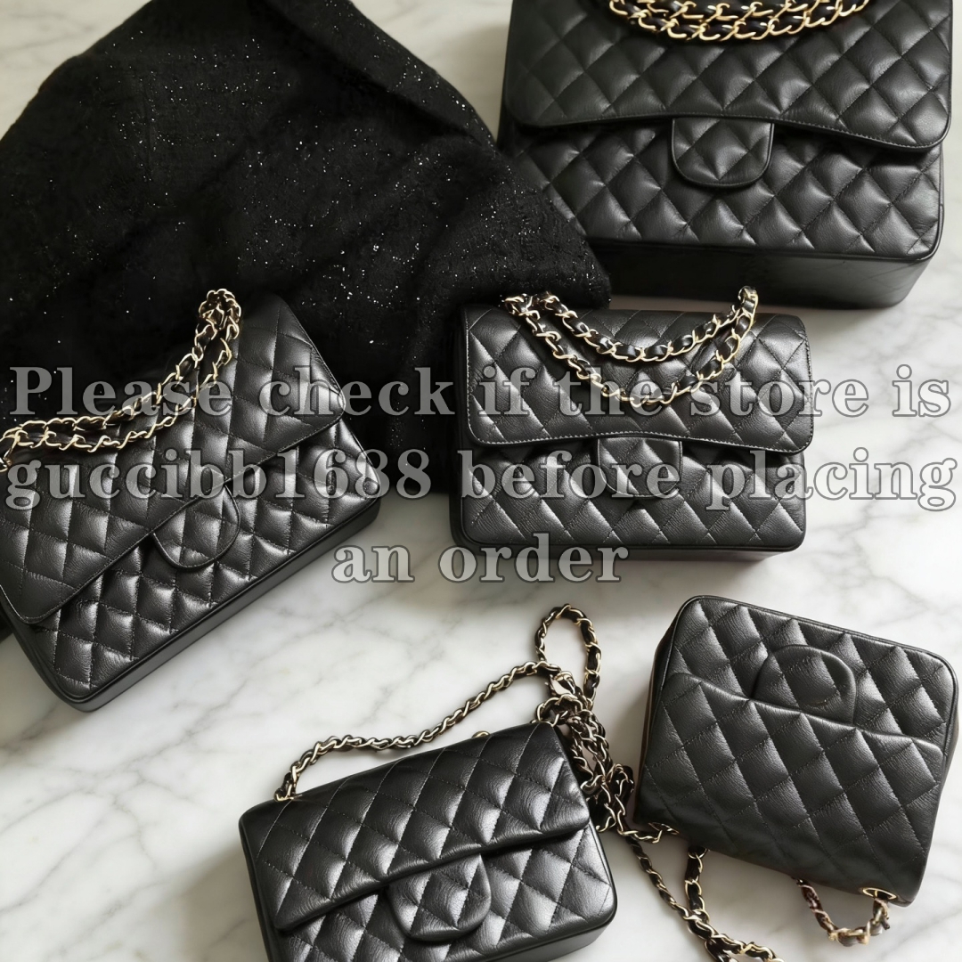 12A Mirror Quality Designer Classic Flap Bags for Women Caviar Lambskin Leather Quilted Bag Shoulder Chain Bag Black Purse in Size Mini Small Medium Jumbo Maxi