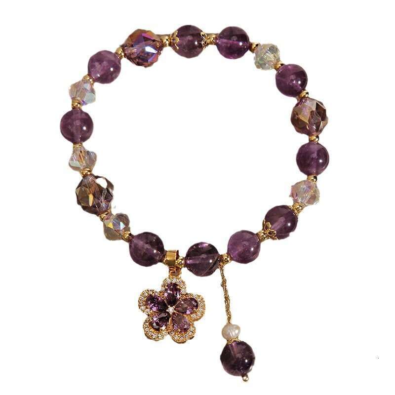 Elegant Natural Amethyst Bracelet Women, Light Luxury Vintage Five-Pointed Flower Pendant Bracelet Gift for Best Friends - view 6