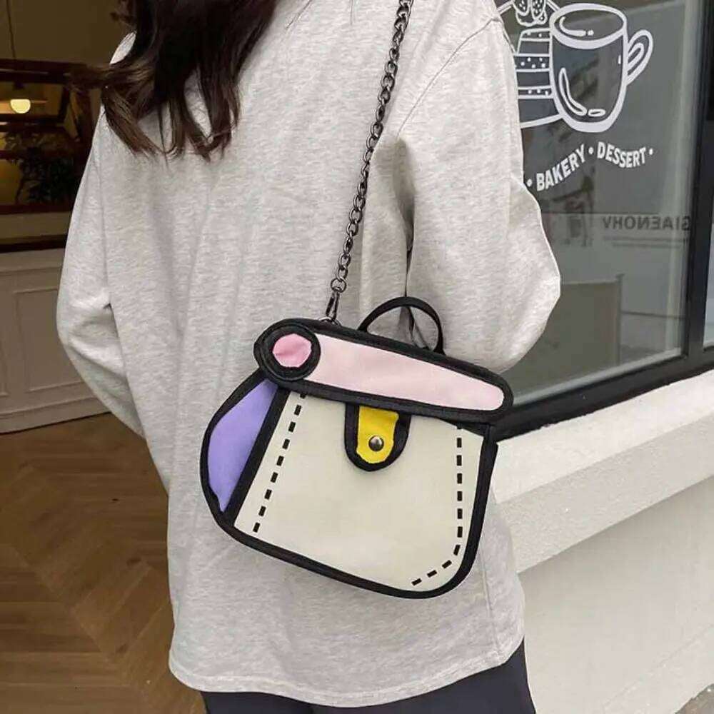Cartoon Comic Crossbody Canvas Handbag Chain Shoulder All-match Coin Purse Line Painting Messenger Bag Students XJ260125