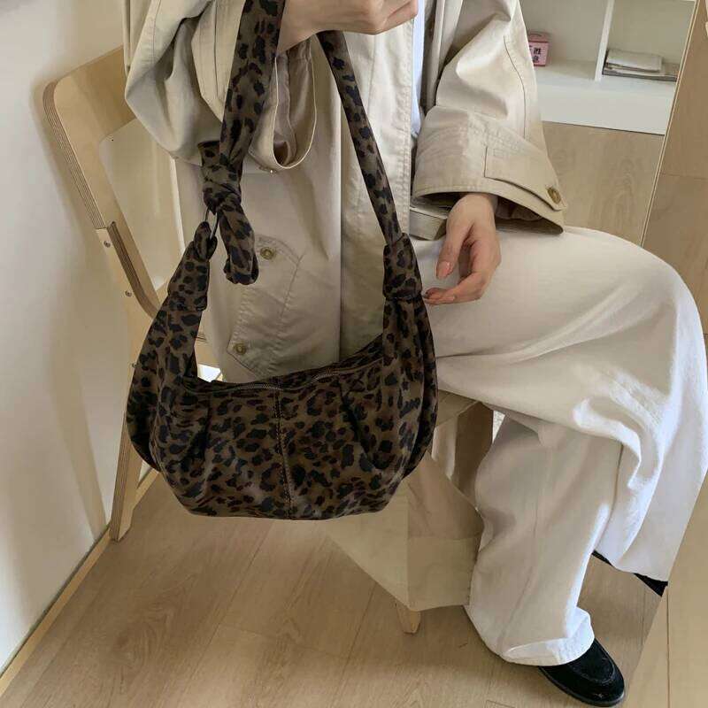 Autumn Winter Faux Suede Crescent Dumplings Vintage Leopard Print Handbag Women Shoulder Crossbody Bags Retro Messenger Bag XJ260125