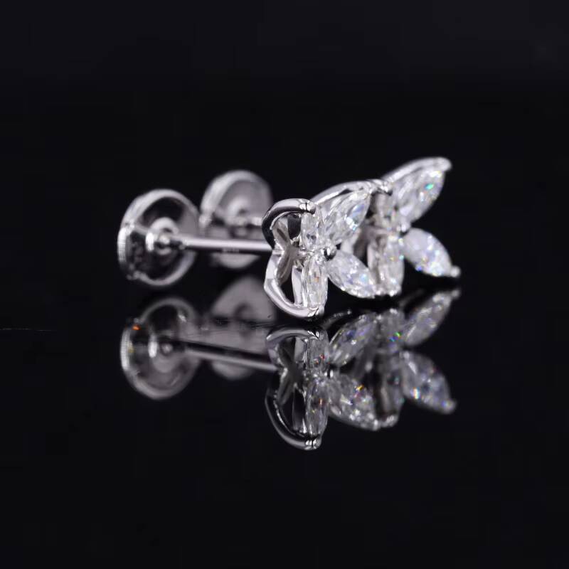 18k White Solid Gold Marquise 2x4mm Brilliant Cut Moissanite Diamond Studs Earring Flower Shape Earrings