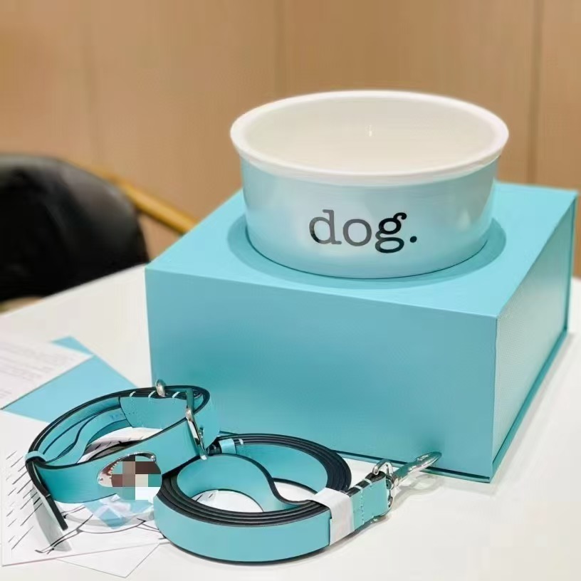 Designer Bowls Heavy Ceramic High Gloss Classic Blue Cat Bowl Durable Dog Food Water Pet Dish, Chew-Proof, Dishwasher and Microwave Safe J07