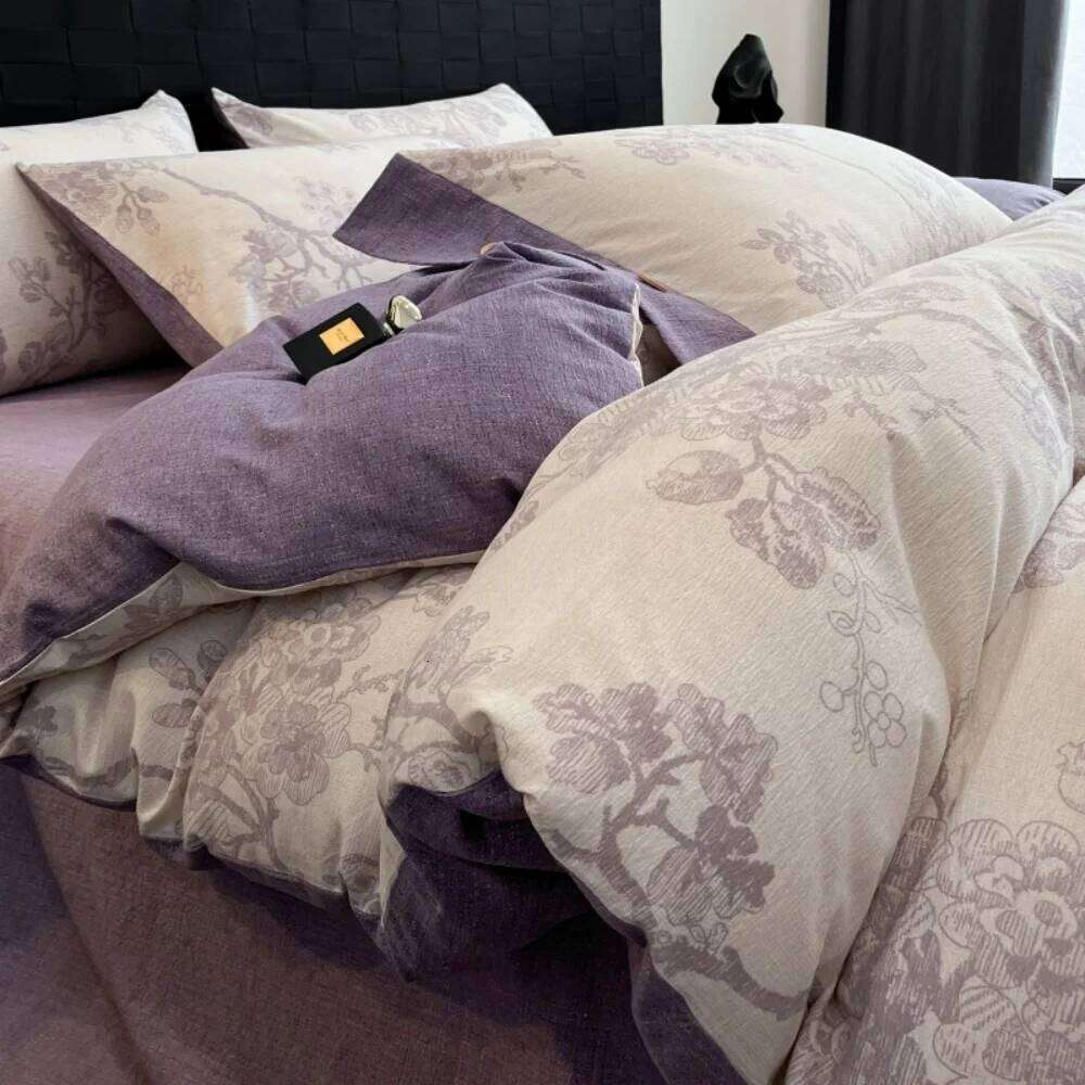 Plant Print Bedding Button Four Piece Set A-Class Linen Thicken Duvet Cover Bed Sheet Pillowcases Bedroom Decor Home Textile Y260124