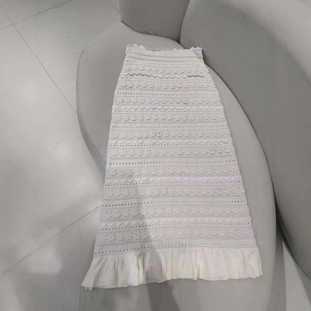 French Elegance 2026 Spring/Summer New Designer Style Hollow Jacquard Knitted Tank Top Split Skirt Set