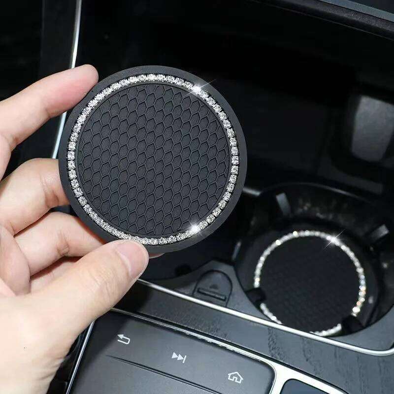2Pcs camellia Auto Holder Coasters Silicone Anti-Slip Bling Crystal Drink Car Cup Mat