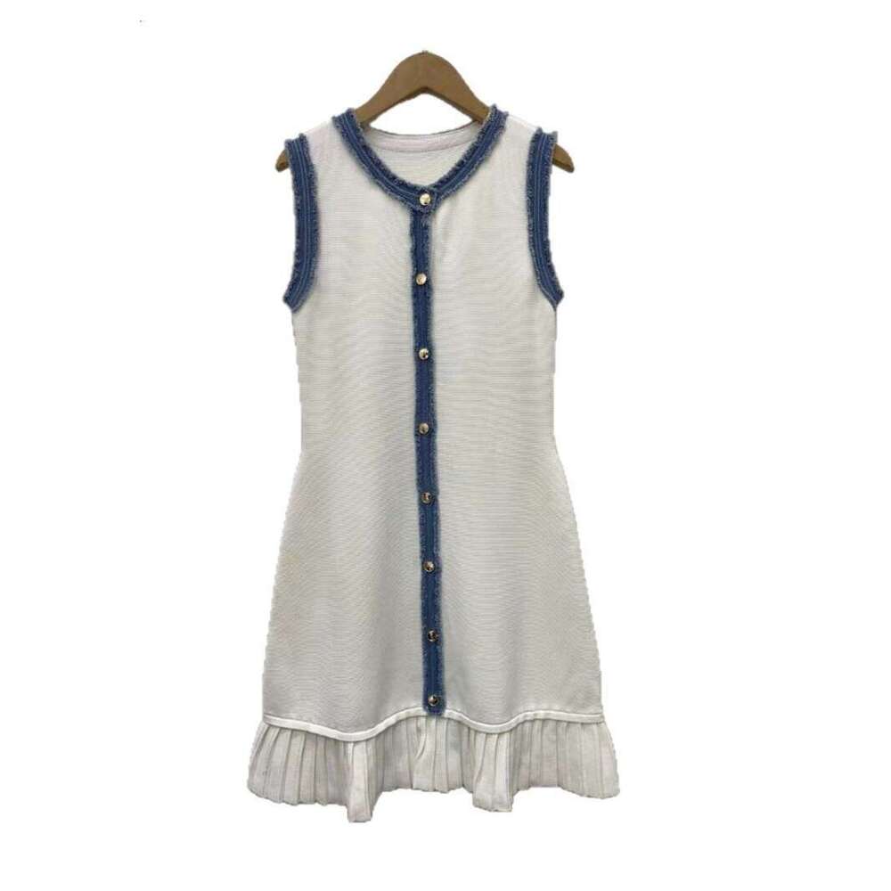 2026 Spring/Summer New Elegant Style Color Block Cowboy Splicing Ruffle Round Neck Knitted Women's Dress