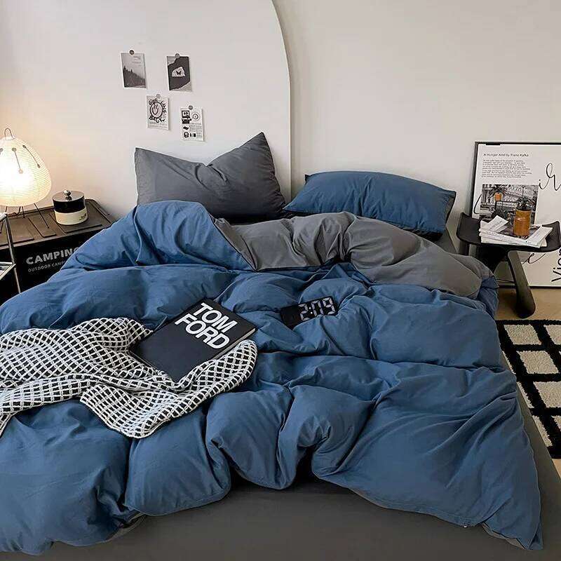 Solid color set of bed linens including a flat fitted sheet, and pillowcases Y260124